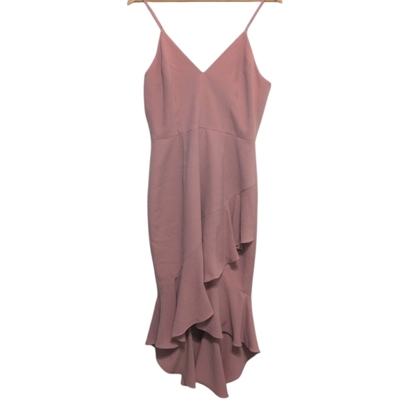 Dress The Population Blush Pink Wendy Sleeveless Plunging Ruffle Hem Midi Dress - Picture 1 of 14